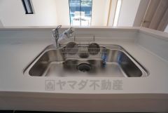 広々とした凸型シンクに洗剤ポケットを標準装備。大きなお鍋など洗いやすいです。洗剤や石鹸、スポンジもすっきりできる収納付き。