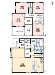 LDK広々約23帖。土間収納・スタディカウンター・WIC・吹抜・バルコニー・納戸。2階洋室4部屋＾＾