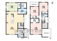 LDK広々約18.6帖。 全室2面採光＾＾パントリー・WIC・2面バルコニー・廊下収納・和室有＾＾