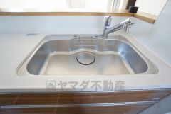 色も形もキレイなシンクは、広さも確保しているので、大きめの鍋も簡単に洗えます。