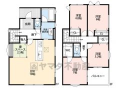 LDK広々18帖＾＾ 畳スペース・WIC・バルコニー有。 2階洋室4部屋＾＾全室2面採光＾＾