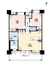 約14帖のLDK＾＾北向きのバルコニーは年中安定した明るさを確保できますよ＾＾約7帖の主寝室にはハンガーパイプ付きのクローゼット＾＾