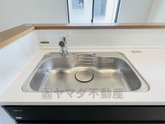 色も形もキレイなシンクは、広さも確保しているので、大きめの鍋も簡単に洗えます。