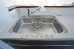色も形もキレイなシンクは、広さも確保しているので、大きめの鍋も簡単に洗えます。