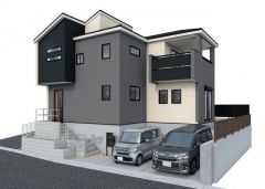 完成予想図。グレーを基調としたシンプルで飽きの来ない外観です。