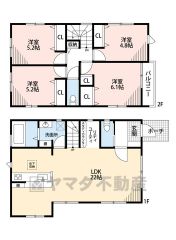 お掃除しやすいオールフローリング4LDK。 LDKは広々22帖＾＾スタディカウンター付きのユーティリティスペースあり＾＾ 全居室2面採光確保＾＾