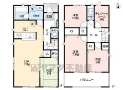 1FのLDKと和室を合わせて約22帖＾＾ 2Fは洋室3部屋と勉強やテレワークなど集中したい時に便利なテレワークルーム付き＾＾陽当たり良い南面バルコニーあり＾＾