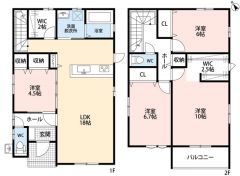 LDKは約18帖あり、約4.5帖の洋室が隣接＾＾広々とした空間が広がります＾＾洗面脱衣室横に約2畳分のWIC＾＾約10帖の主寝室には大容量のWIC付きです＾＾