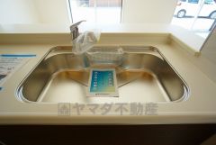 広々とした凸型シンクに洗剤ポケットを標準装備。大きなお鍋など洗いやすいです。洗剤や石鹸、スポンジもすっきりできる収納付き。