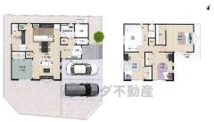 ウォークインクローゼット・パントリー・スキップフロアにはカウンター付き。 リビングと隣接する和室を一体利用すると22帖以上の大空間です＾＾