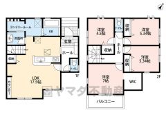 家族の会話が増えるリビング階段を採用＾＾ランドリールームでは室内物干しや衣服の収納ができますよ＾＾