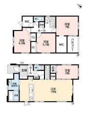 LDK広々19帖。 パントリー・ファミリークローク・WIC・バルコニー有。全居室収納有＾＾