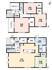 LDK広々20.2帖。 FCL・SIC・WIC3ヵ所・パントリー・2面バルコニー有＾＾