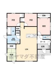 生活導線の良い平屋住宅＾＾LDK広々18.5帖＾＾各居室に収納が完備されており、お荷物の多い方も安心です。