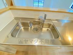 広々とした凸型シンクに洗剤ポケットを標準装備。大きなお鍋など洗いやすいです。洗剤や石鹸、スポンジもすっきりできる収納付き。