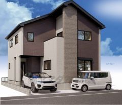 完成予想図。グレーを基調としたシンプルで飽きの来ない外観です。 10年間の瑕疵保証が付いた安心の新築戸建。最新の設備で気持ちの良い新生活を送りませんか。