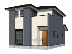 （2号棟）完成予想図。ネイビーを基調としたシンプルで飽きの来ない外観です。設備仕様も充実した新築戸建です。 快適でゆとりのある生活空間で新生活を始めましょう^^