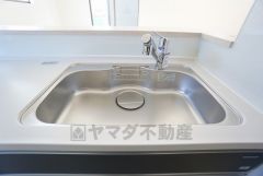 色も形もキレイなシンクは、広さも確保しているので、大きめの鍋も簡単に洗えます。