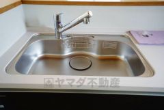 色も形もキレイなシンクは、広さも確保しているので、大きめの鍋も簡単に洗えます。