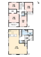 玄関にはシューズインクローク付き＾＾LDKは18帖と5.5帖あり、広々と使えますし、将来間仕切り可能です＾＾ライフステージによって変化可能な間取りです＾＾