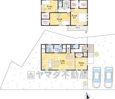 3号地。駐車スペースはゆとりある2台分を確保。マイカー用に、お客さま用に、余裕を持ってご利用いただけます。