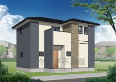 完成予想図。ネイビー・ホワイトを基調としたハイセンスな外観です＾＾設備仕様も充実した新築戸建です。 快適でゆとりのある生活空間で新生活を始めましょう^^