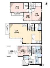 LDK広々17.8帖。 バルコニー2か所・WIC・スタディーカウンター。ご家族のコミュニケーションが増えるリビング階段です。