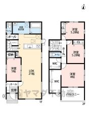 約21帖の広さを確保したＬＤＫは、洋室と一体化して利用すると約26帖の大空間。