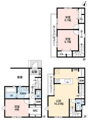 1階約6帖の洋室には大容量のWIC付き＾＾2階のキッチン横にはパントリーあり＾＾バルコニー2カ所＾＾