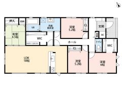 生活導線の良い平屋＾＾LDK広々18帖。ファミリークローク・スタディカウンター・SIC・WIC・和室有＾＾