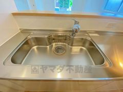 広々とした凸型シンクに洗剤ポケットを標準装備。大きなお鍋など洗いやすいです。洗剤や石鹸、スポンジもすっきりできる収納付き。