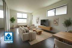 家具はイメージです。家族が集まる開放的なリビング。18.5帖の大空間で毎日のお食事が楽しみです＾＾思い思いの時間を過ごしたり、家族みんなで食事をしたり、素敵な団らんの場になりますね。