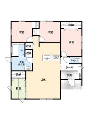 生活導線の良い平屋住宅＾＾LDK広々18.5帖＾＾各居室に収納が完備されており、お荷物の多い方も安心です。