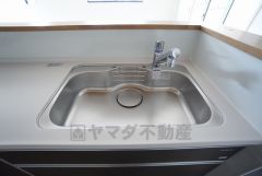 色も形もキレイなシンクは、広さも確保しているので、大きめの鍋も簡単に洗えます。