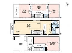 2階リビングは明るく、周囲の視線が気にならないため開放的です＾＾バルコニーは2階と3階＾＾1階は約11.5帖のサービスルームがございます＾＾