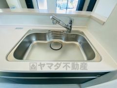 広々とした凸型シンクに洗剤ポケットを標準装備。大きなお鍋など洗いやすいです。洗剤や石鹸、スポンジもすっきりできる収納付き。
