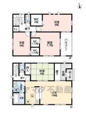 主要採光南向き。全居室6帖以上・全洋室ウォークインクローゼット完備＾＾リビングと隣接する和室を一体利用すると広々22帖。