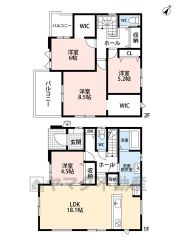 オールフローリングの4LDK＾＾バルコニー2カ所＾＾WIC2カ所＾＾駐車スペース3台分確保＾＾