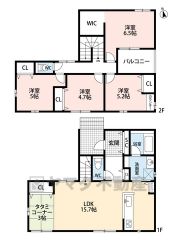 リビングと隣接するタタミコーナーを一体利用すると約19帖の空間です＾＾ 寝室には大容量のウォークインクローゼット完備＾＾