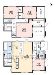 LDK広々18帖＾＾ パントリー・WIC・2面バルコニー有＾＾全居室2面、収納有＾＾ 家族のコミュニケーションが増えるリビング階段＾＾