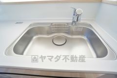 広々とした凸型シンクに洗剤ポケットを標準装備。大きなお鍋など洗いやすいです。洗剤や石鹸、スポンジもすっきりできる収納付き。