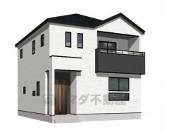 完成予想図。ホワイトを基調としたシンプルで飽きの来ない外観です。 10年間の瑕疵保証が付いた安心の新築戸建。最新の設備で気持ちの良い新生活を送りませんか。