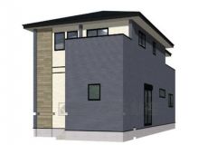 （3号棟）完成予想図。ネイビーを基調としたシンプルで飽きの来ない外観です。設備仕様も充実した新築戸建です。 快適でゆとりのある生活空間で新生活を始めましょう^^