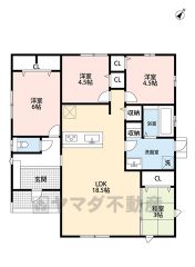 生活導線が良い平屋住宅です。 オール電化。 LDKと隣接する和室合わせて21.5帖。 カースペース2台＾＾