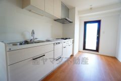 対面式カウンターキッチンでお子様の様子が見守れます。カウンタートップは耐熱性に優れており、日ごろのお掃除もふき取るだけでＯＫ。ステンレスシンクも簡単にお掃除できますよ。