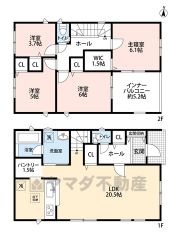 ＬＤＫ広々20.5帖＾＾ オール電化。 ご家族のコミュニケーションが増えるリビング階段＾＾ WIC・パントリー・インナーバルコニー有。 2Ｆ洋室4部屋＾＾