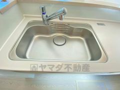 広々とした凸型シンクに洗剤ポケットを標準装備。大きなお鍋など洗いやすいです。洗剤や石鹸、スポンジもすっきりできる収納付き。