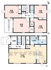 リビング約18帖。2階洋室4部屋ありお子様が大きくなっても安心です＾＾ 洗面室収納・リビング収納完備。