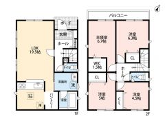 LDK広々19.5帖。パントリー・WIC・バルコニー有り。全居室フローリング＾＾全居室2面採光＾＾