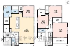 LDKは20帖以上＾＾1階にファミリークロークあり。WICは2カ所ありたくさん収納できますよ＾＾お掃除のしやすいオールフローリング。